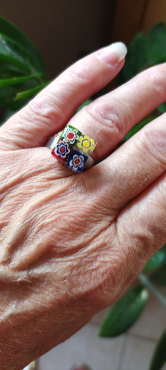 Bague verre souffle Murano carré 1X1