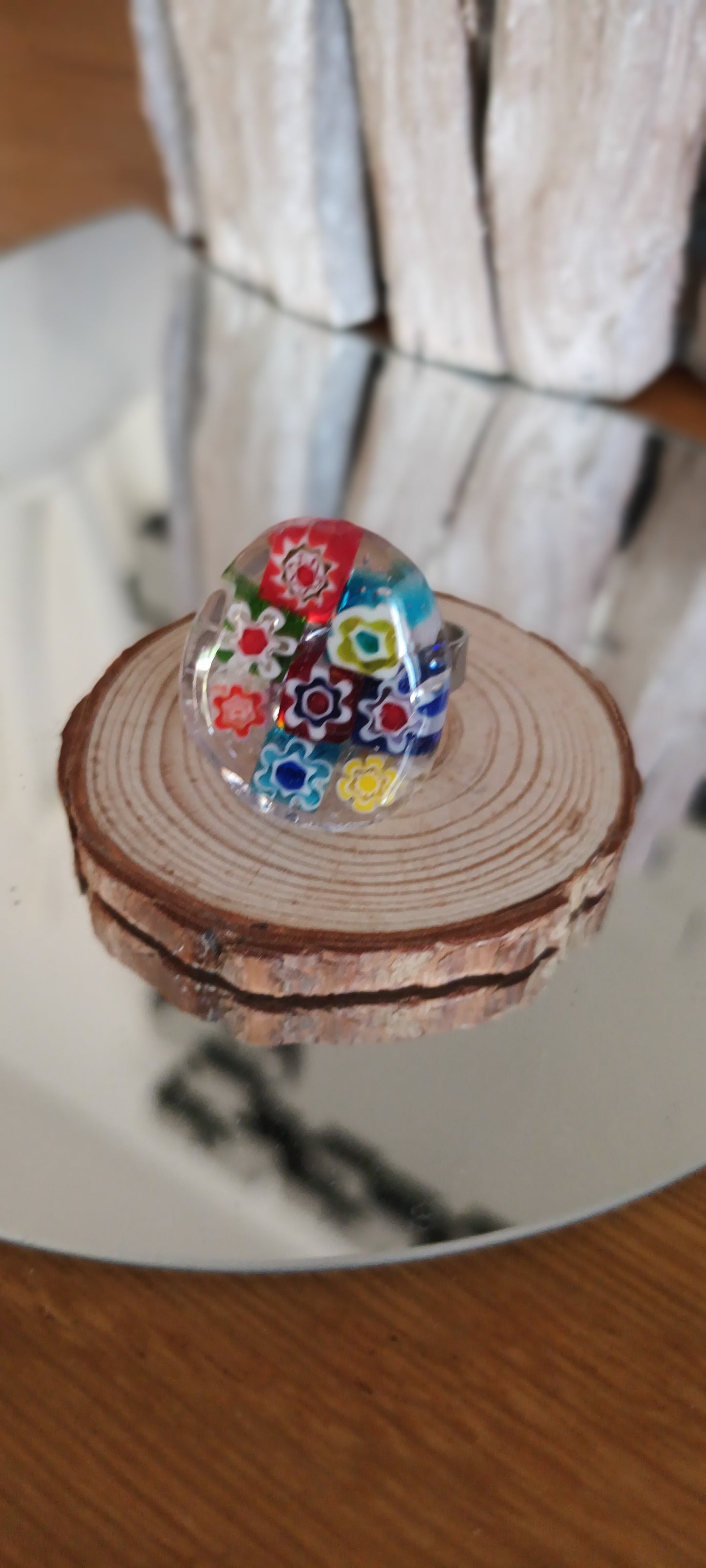 Bague verre souffle Murano ovale 2 X 2, 5