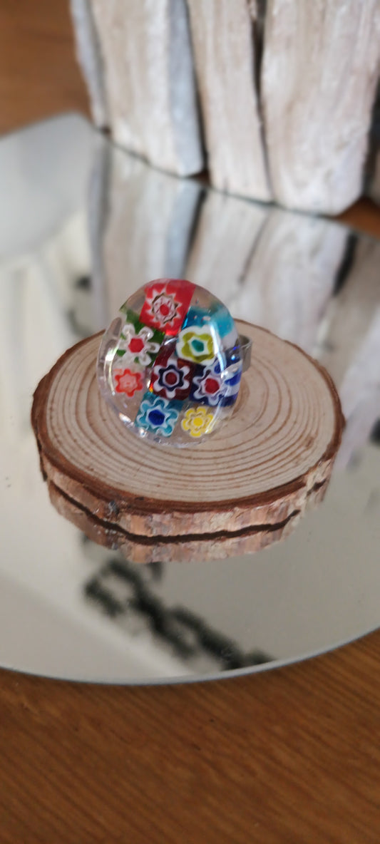 Bague verre souffle Murano ovale 2 X 2, 5