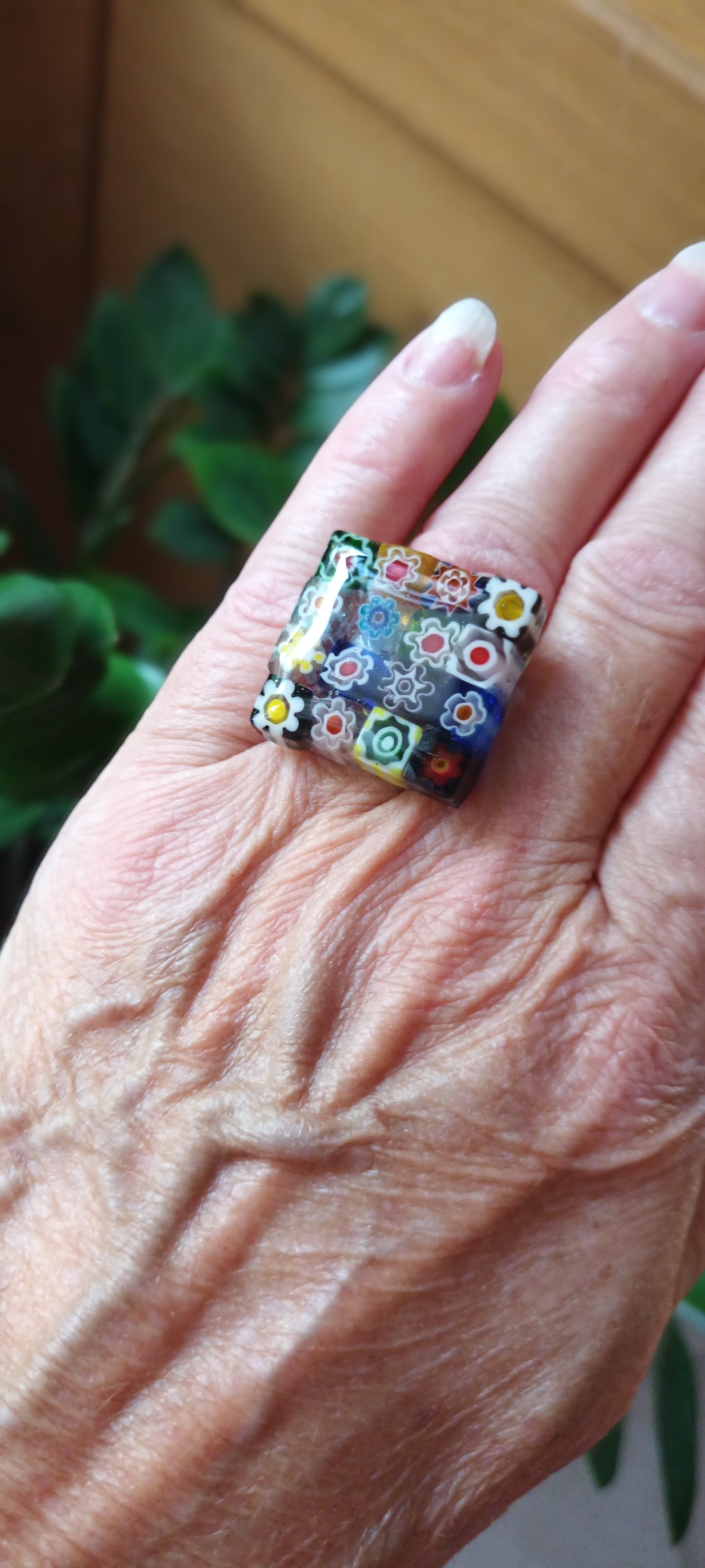 Bague verre souffle Murano carré