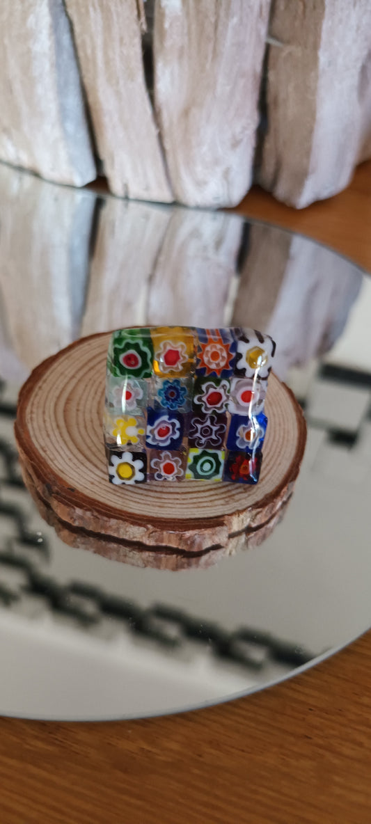 Bague verre souffle Murano carré de 1,7 x 1,7 vert