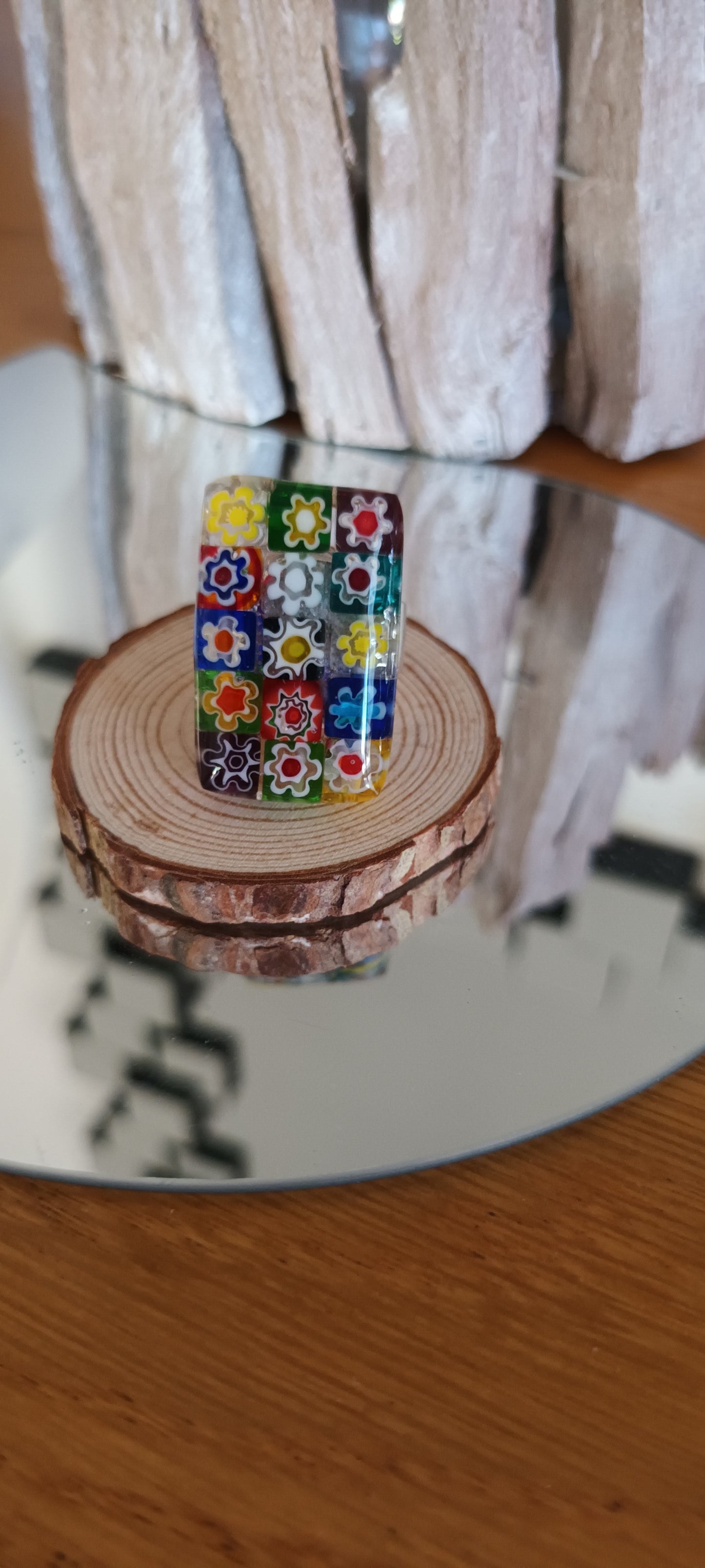 Bague verre souffle Murano rectangulaire