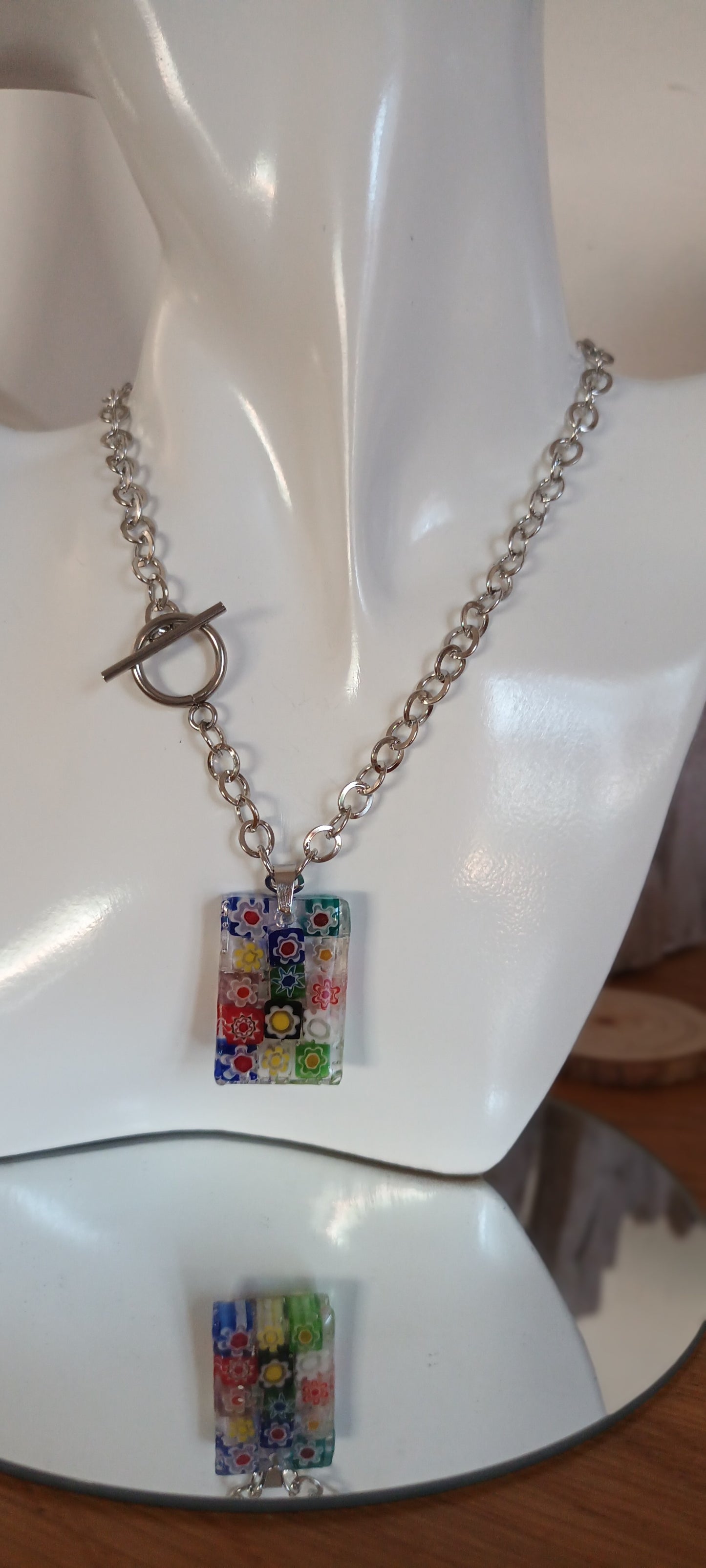 Collier pendentif rectangulaire verre Murano multicolore (Copie)