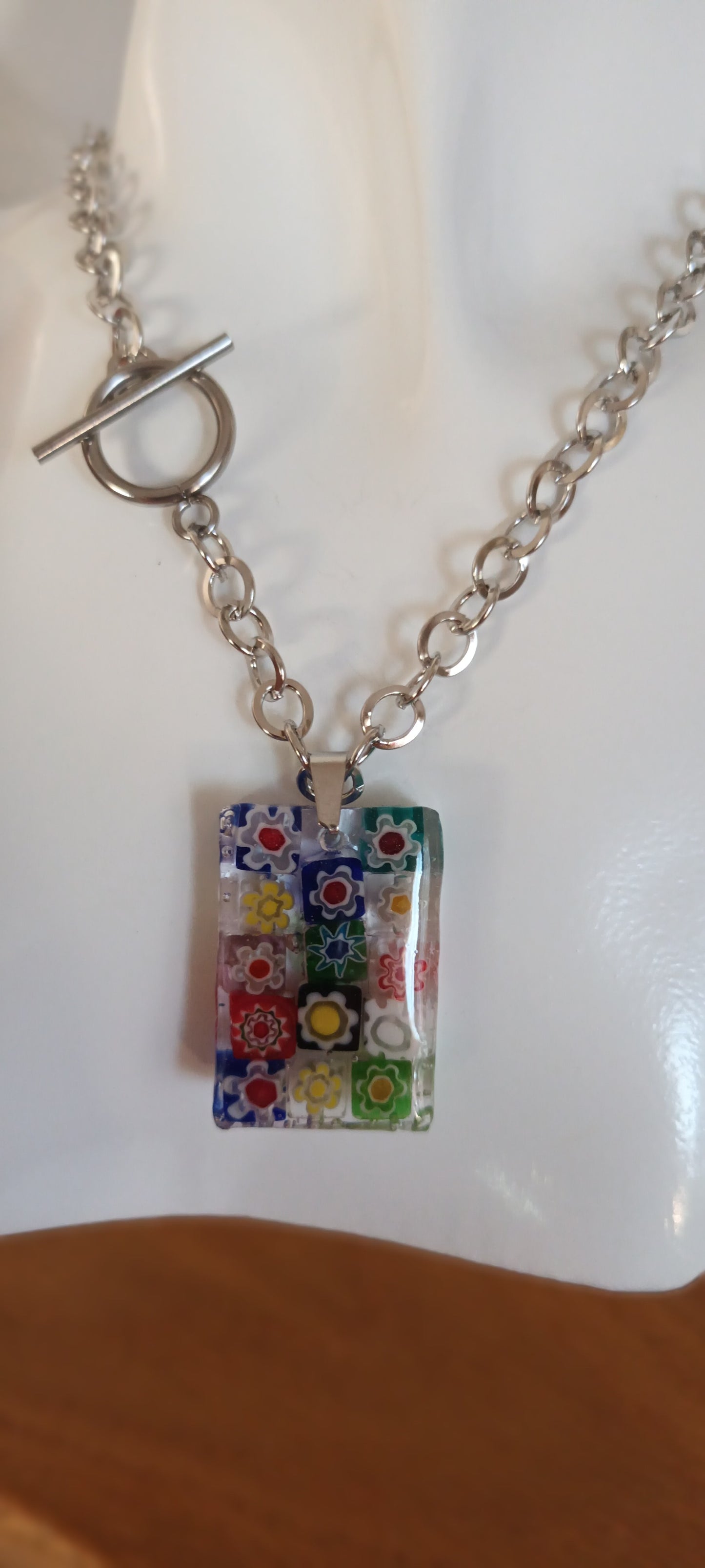 Collier pendentif rectangulaire verre Murano multicolore (Copie)