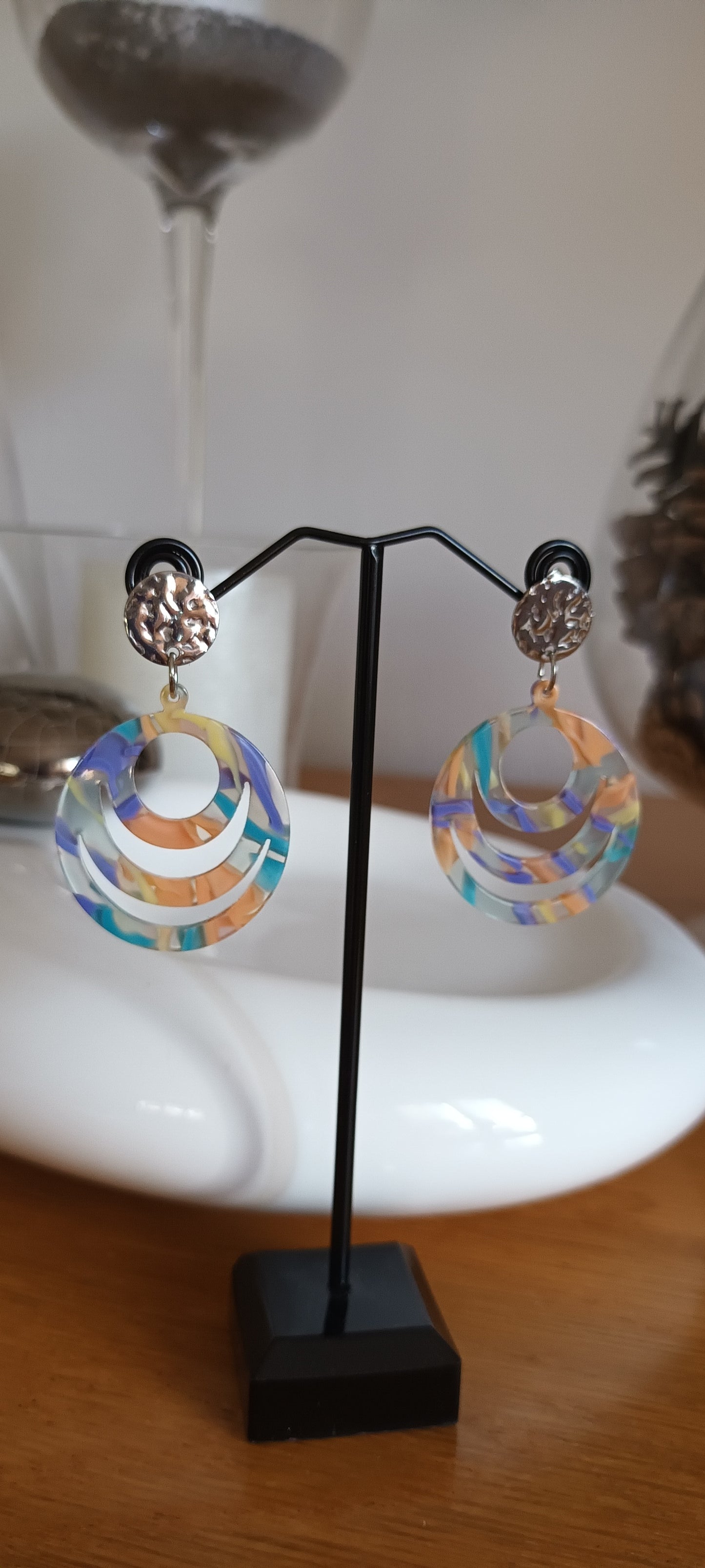 Boucles d'oreilles en acétate trois rangs