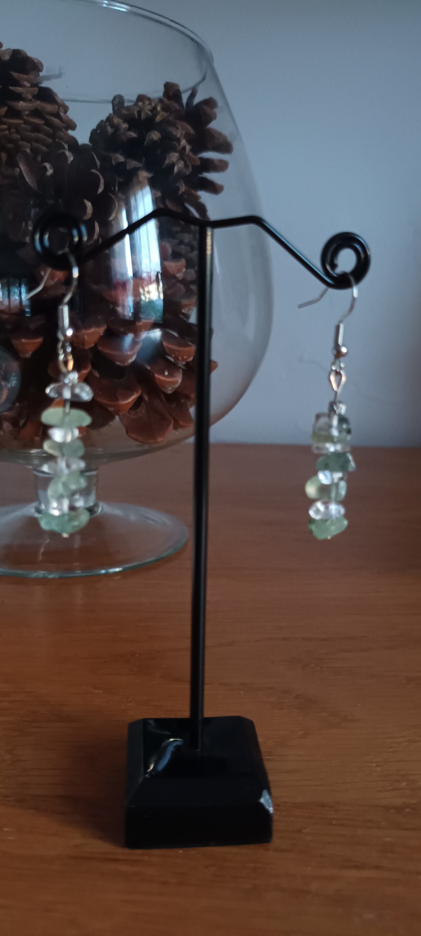 Boucles d'oreilles en pierre précieuse naturel aventurine et cristal de roche