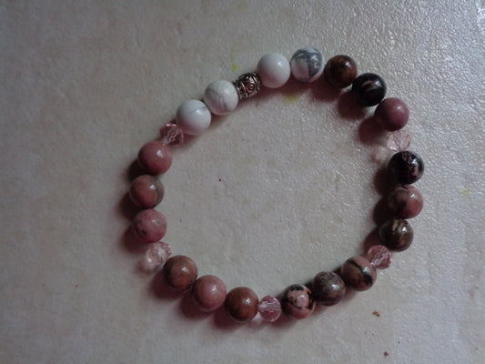 Bracelet en pierre précieuse  naturel  de 8mm  rhodonite et how lite