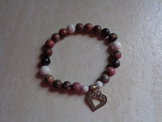 Bracelet en pierre précieuse  naturel  de 8mm rhodonite et how lite