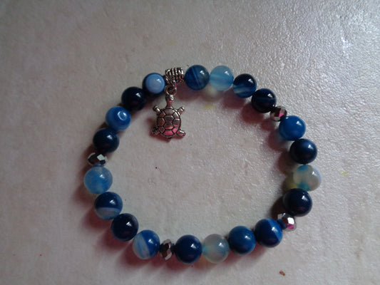 Bracelet en pierre précieuse  naturel  de 8mm agate bleu rayé