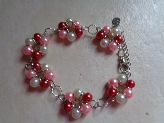 Bracelet en perle de verre ajustable, rose