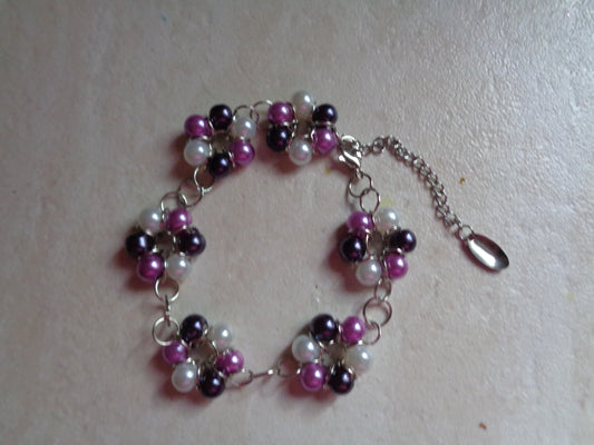 Bracelet en perle de verre ajustable, mauve