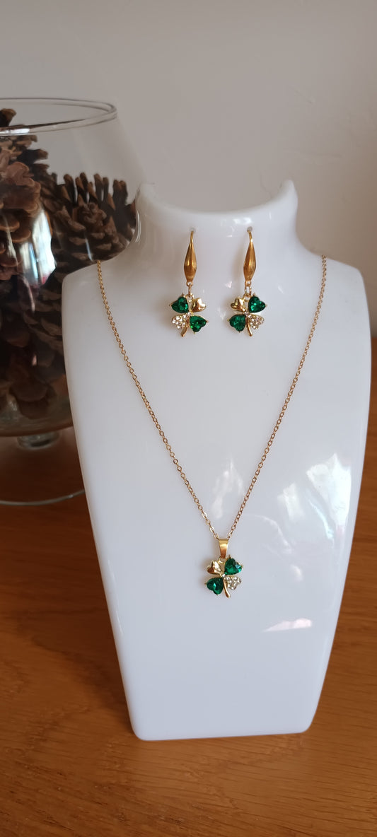 parure trèfle strass vert