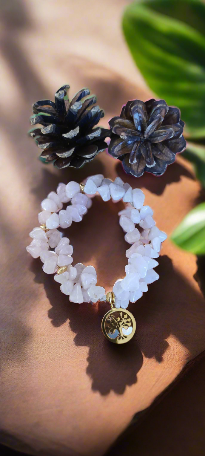 Bracelet en pierre naturel en quartz rose.