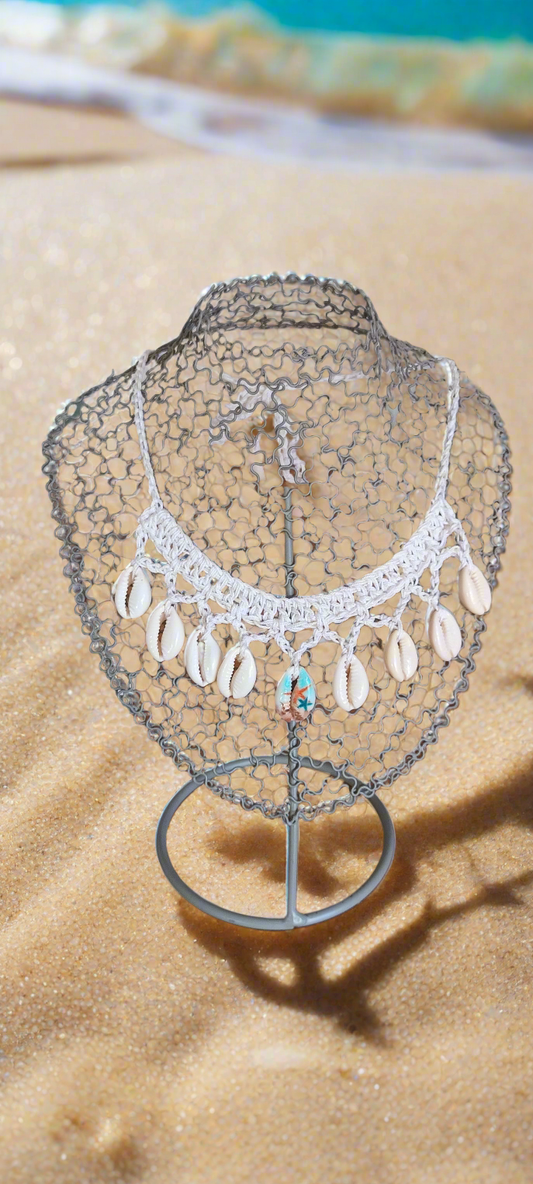 Collier Coquillages véritables ,crocheter mains,motif étoile de mer au milieu