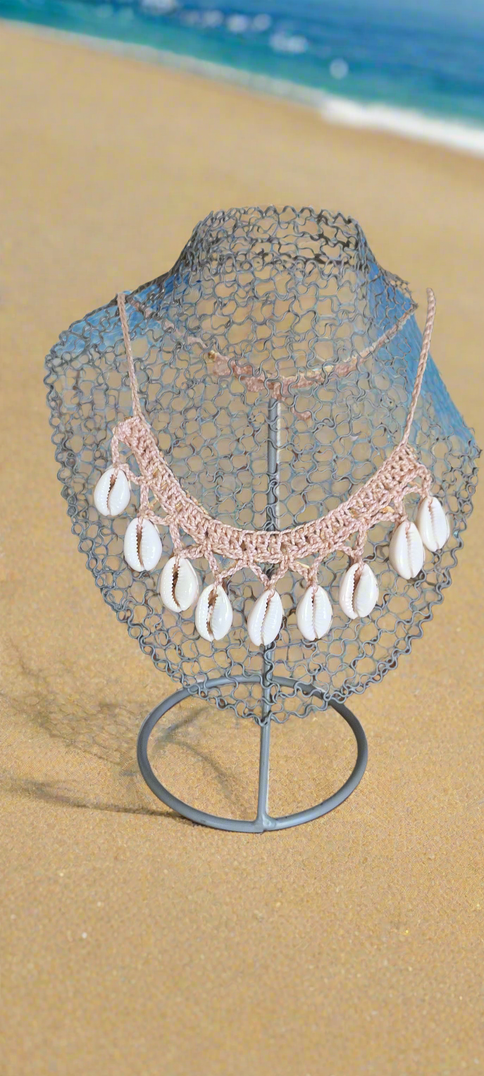 Collier Coquillages véritables crocheter mains , beige clair