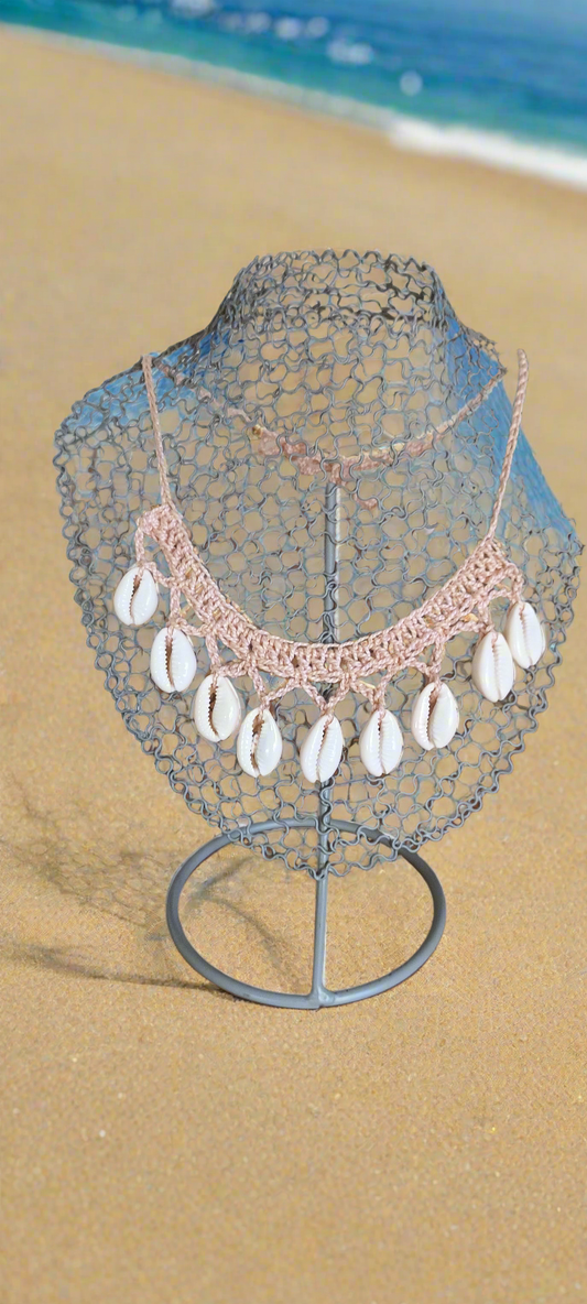 Collier Coquillages véritables crocheter mains , beige clair