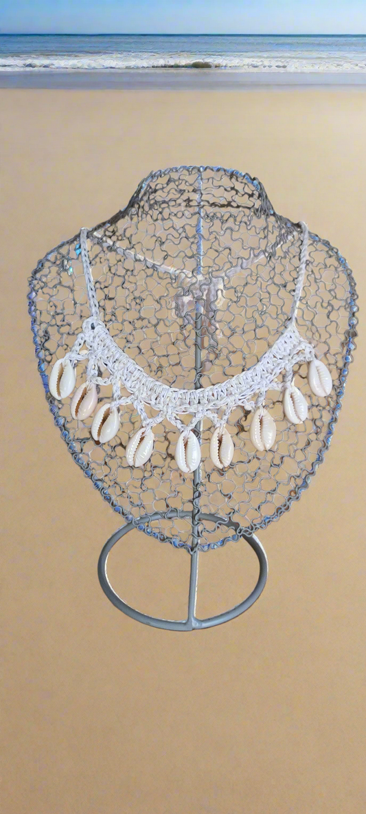 Collier Coquillages véritables crocheter mains , beige