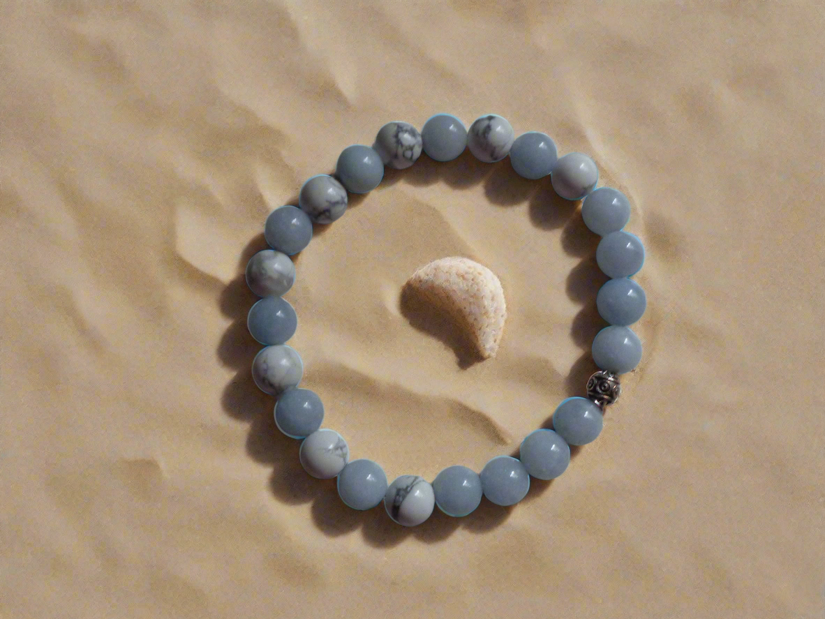 Bracelet en pierre précieuse  naturel  de 8mm aigue marine, how lite