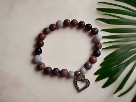 Bracelet en pierre précieuse  naturel  de 8mm rhodonite et how lite