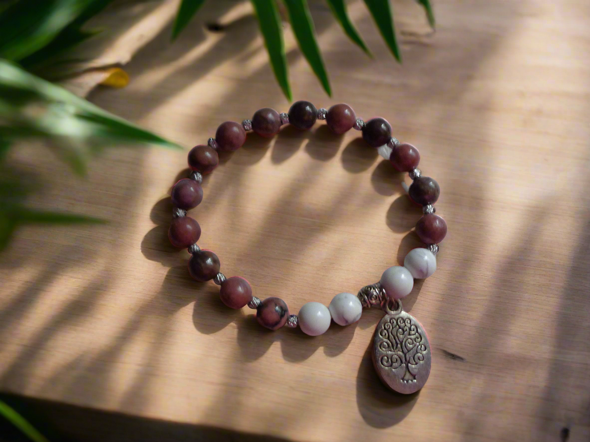 Bracelet en pierre précieuse  naturel  de 8mm rhodonite et how lite