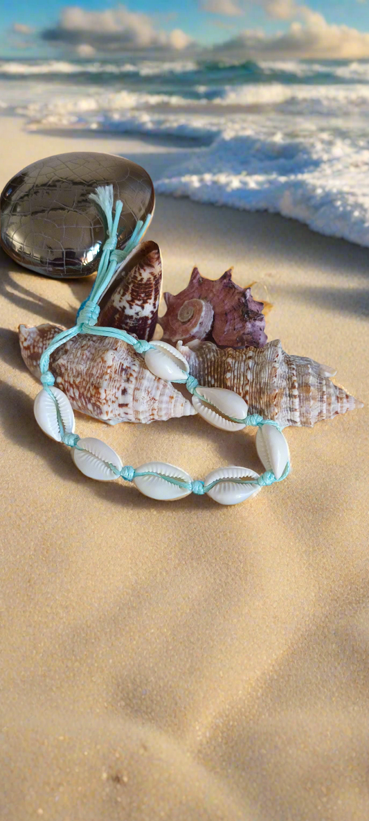 Bracelet en coquillages véritables liens turquoise