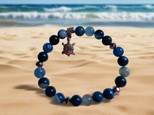 Bracelet en pierre précieuse  naturel  de 8mm agate bleu rayé