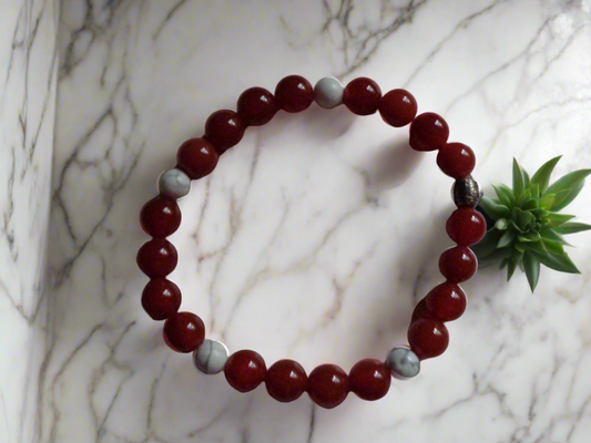 Bracelet en pierre précieuse  naturel  de 8mm cornaline et how lite