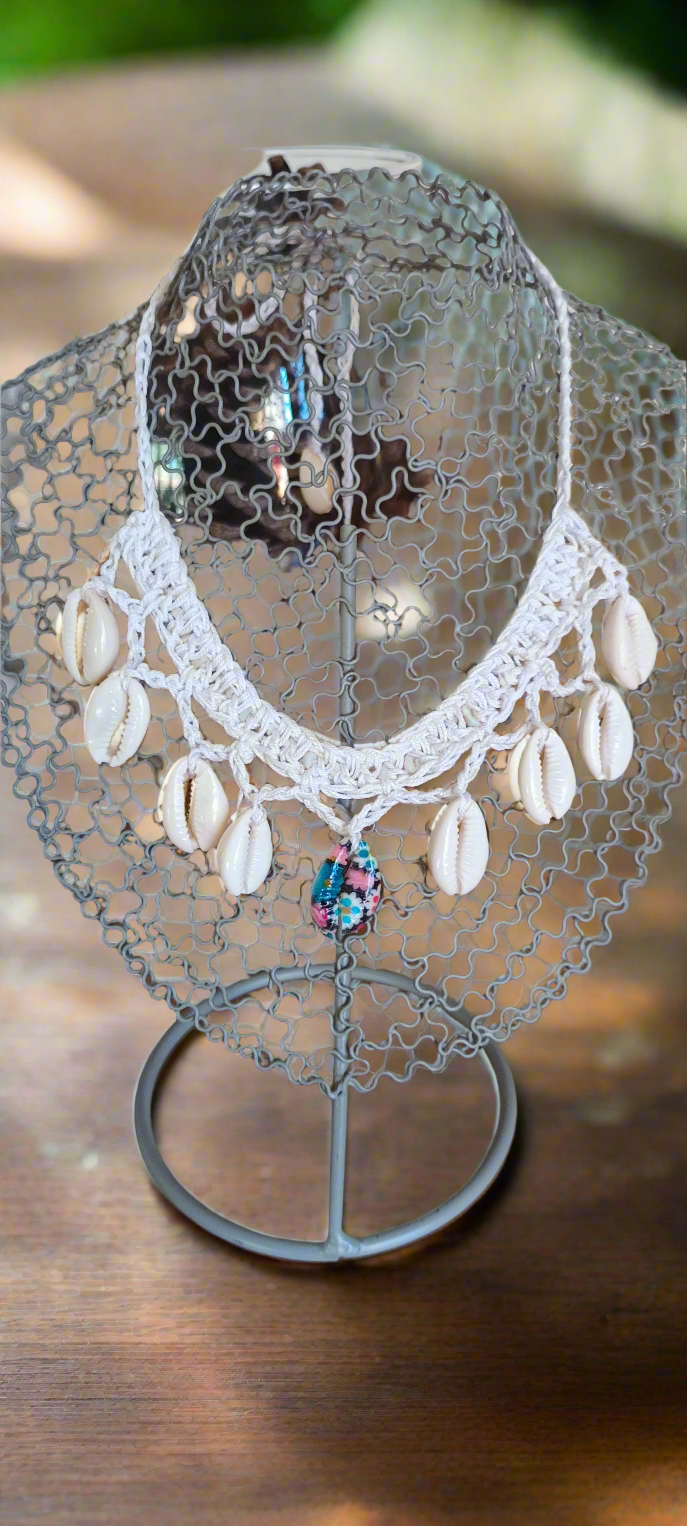 Collier Coquillages véritables crocheter mains , beige