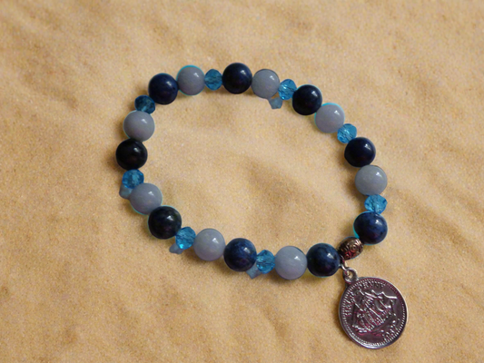 Bracelet en pierre précieuse  naturel  de 8mm apatite et aigue martine